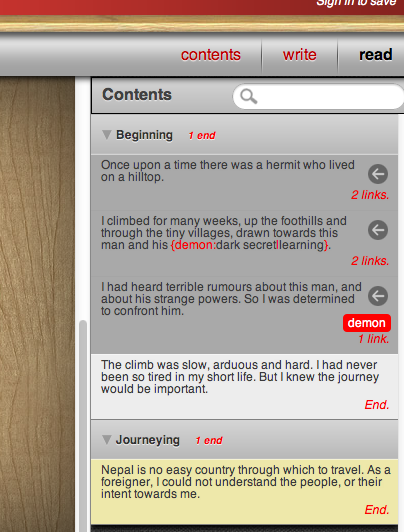 The contents pane
